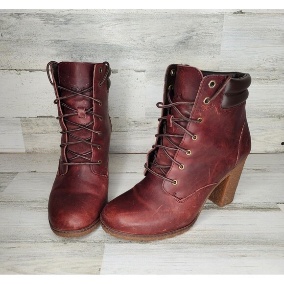 Timberland Ortholite Tillston High Heel Burgundy 6" Leather Boot A1H1J Womens 10 - Picture 1 of 11